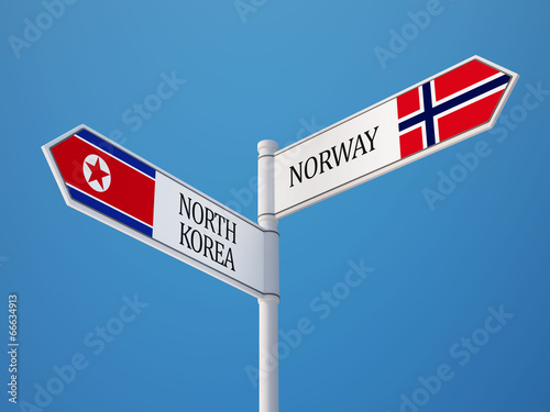 Norway North Korea Sign Flags Concept