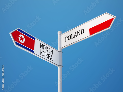 Poland North Korea Sign Flags Concept