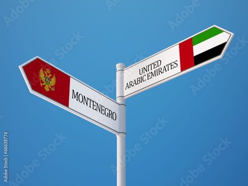 United Arab Emirates. Montenegro. Sign Flags Concept