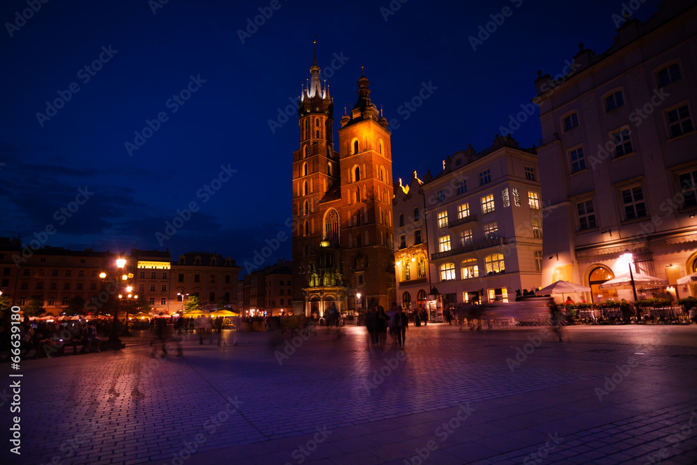 View of St Mary's Basilica, Rynek Glowny, Krakow