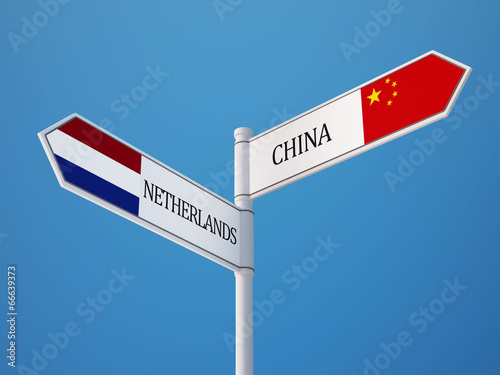 Canvas Print China Netherlands  Sign Flags Concept