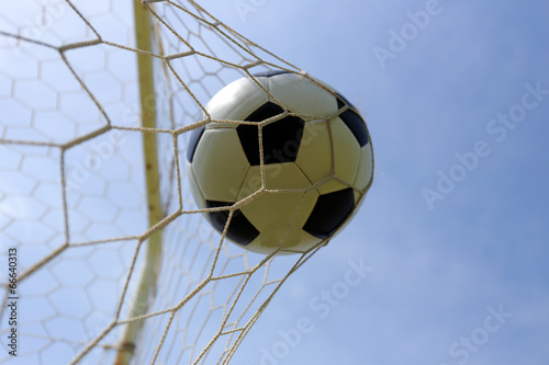 Soccer foot ball in goal net
