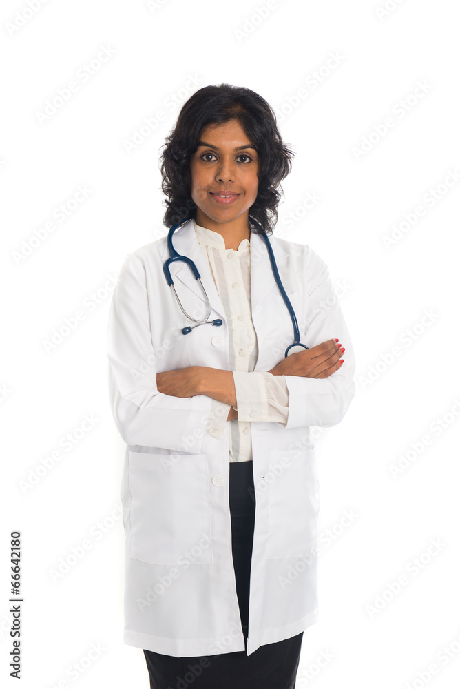 indian female doctor crossed arm with white background indian female doctor crossed arm with white background