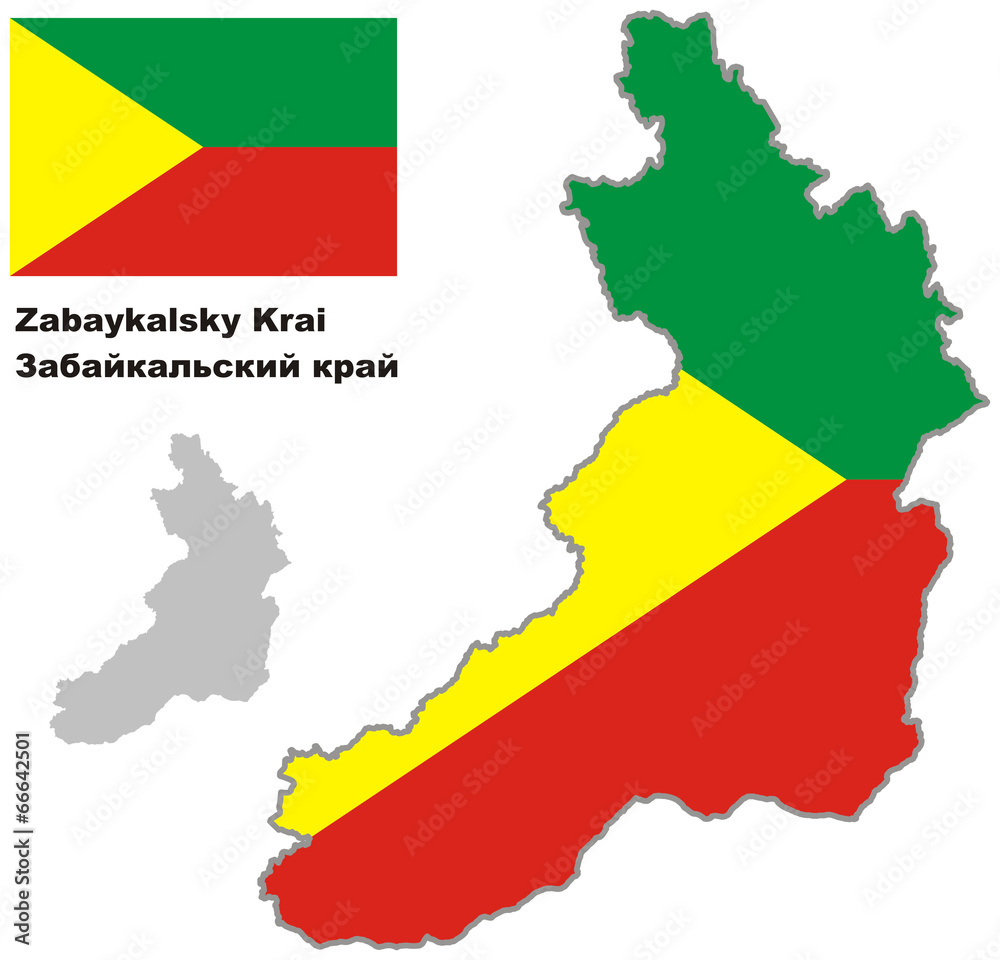 Obraz premium outline map of Zabaykalsky krai with flag