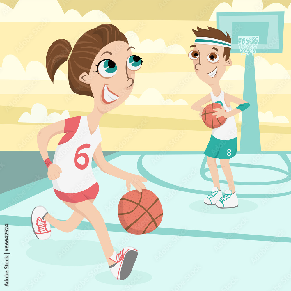 Cute couple play basketball