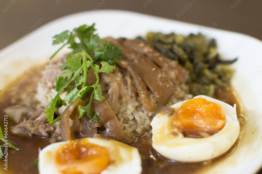 Rice with Pork and Boiled eggs in half