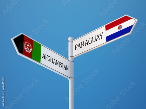 Afghanistan. Paraguay Sign Flags Concept