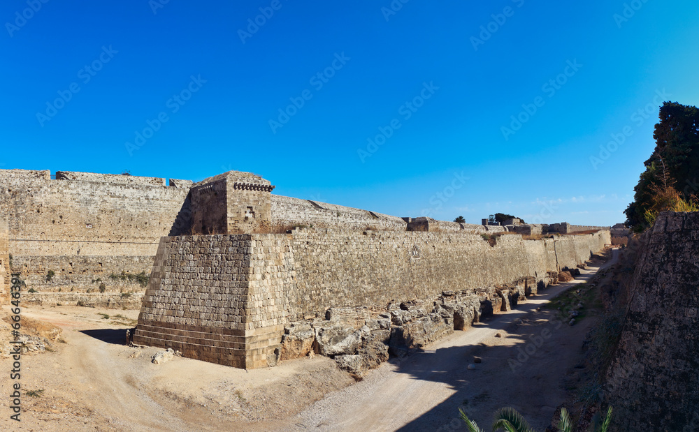 Medieval castle external wall, Rhodes town, Greece