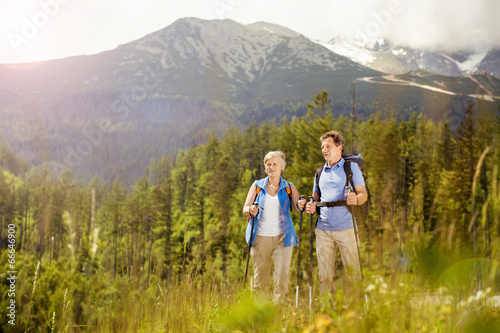 Senior couple hiking