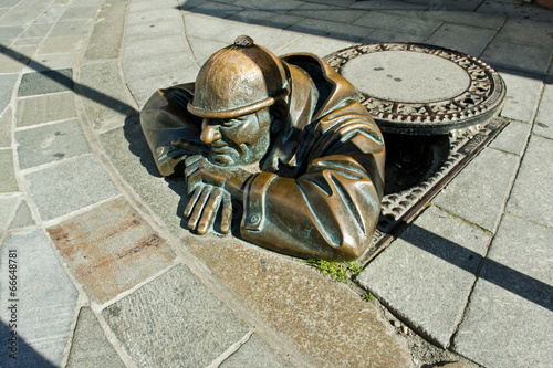Photography bronze sculpture called man at work, Bratislava, Slovakia