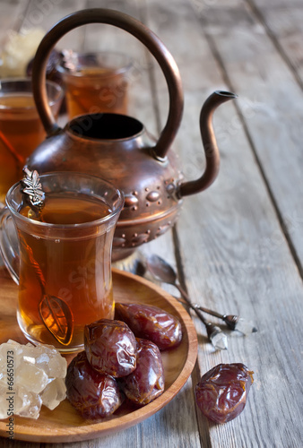 Arabic tea and dates background