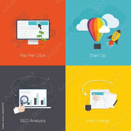 Flat web development internet business concepts vector set