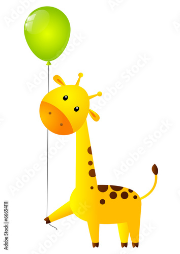 Funny giraffe with green balloon