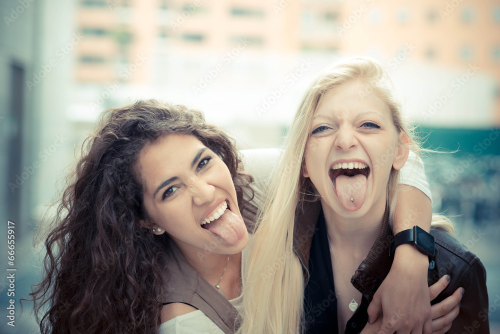 blonde and brunette beautiful stylish young women blonde and brunette beautiful stylish young women