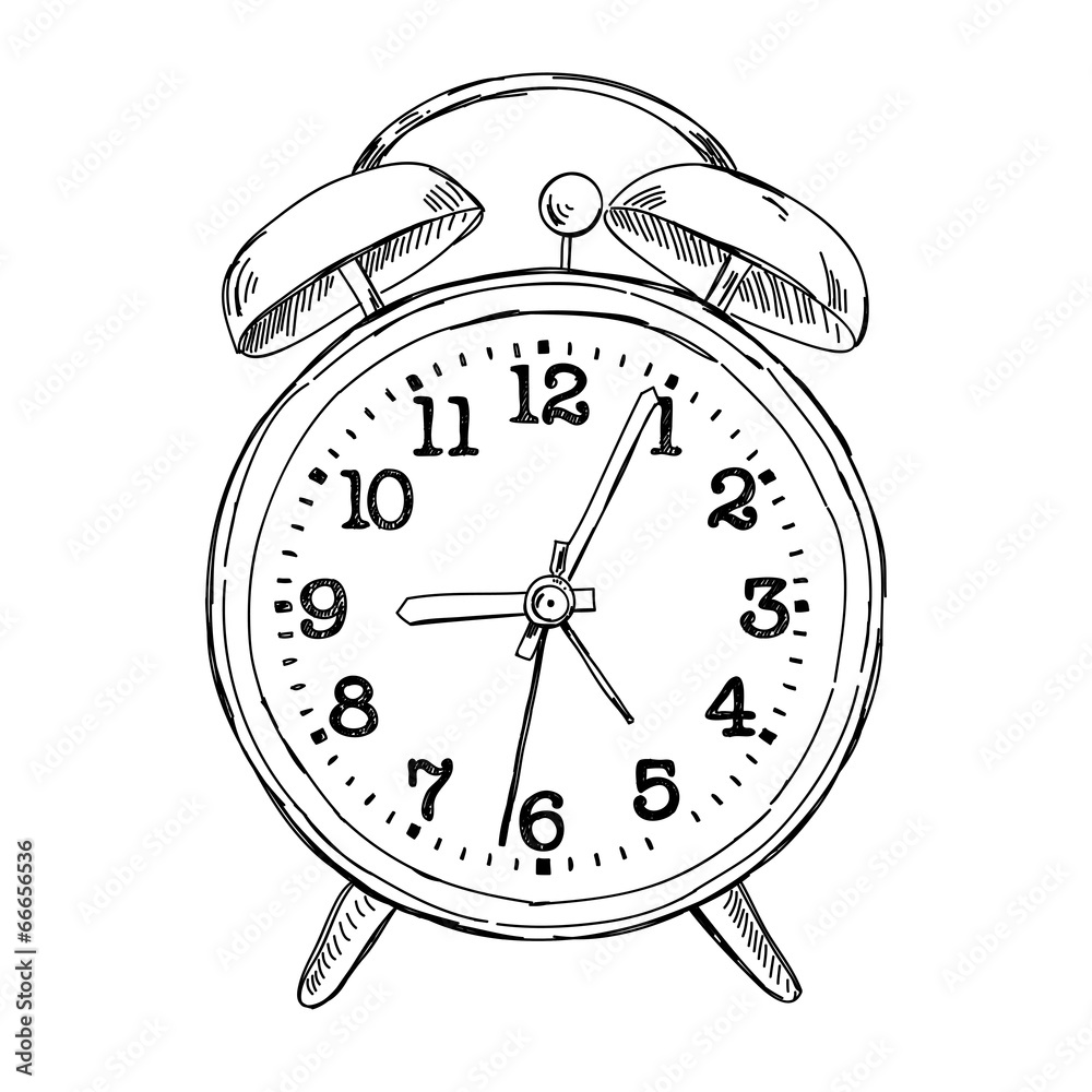 Vector hand drawn sketch alarm clock Stock-Vektorgrafik | Adobe Stock