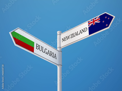 Bulgaria New Zealand Sign Flags Concept