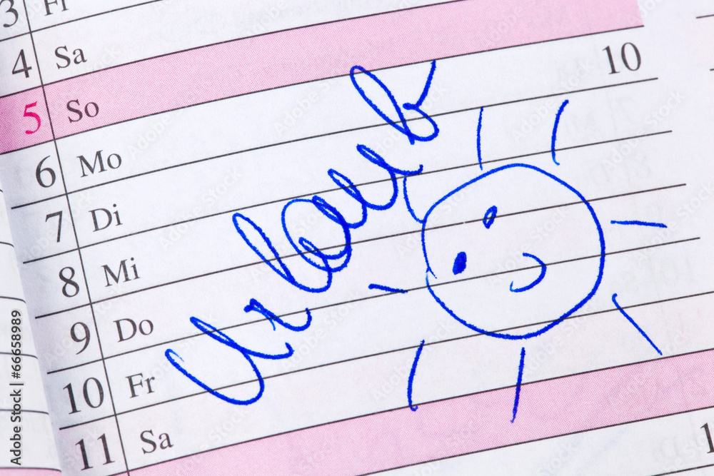 Eintrag im Kalender: Urlaub Stock-Foto | Adobe Stock