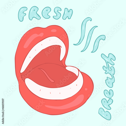 fresh breath (lips and teeth) vector illustration, hand drawn