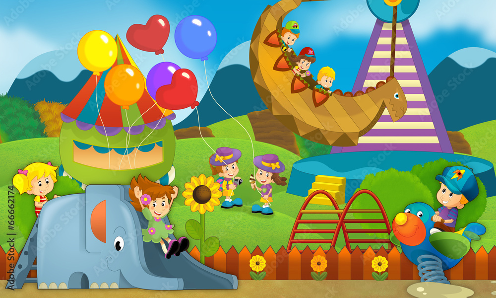 Kids on the playground - illustration for the children Kids on the playground - illustration for the children