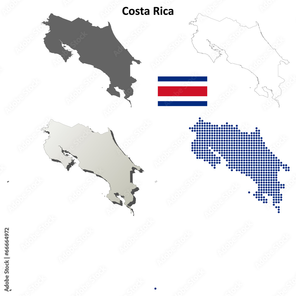 Costa Rica blank detailed outline map set