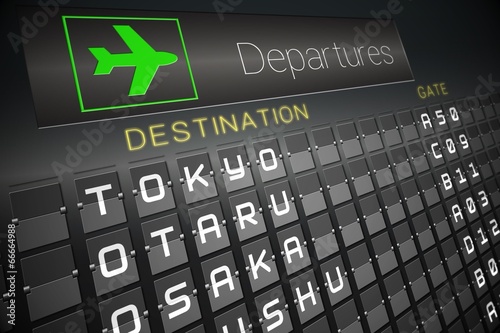 Black departures board for japan