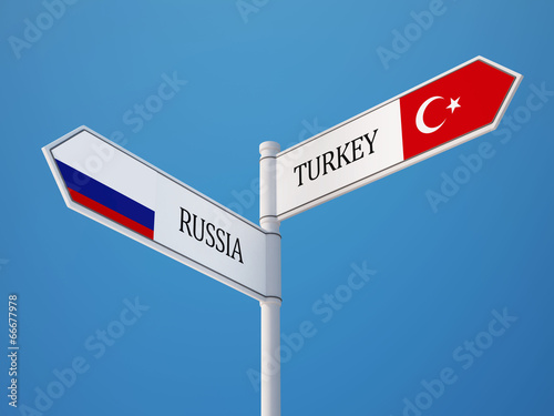 Russia Turkey Sign Flags Concept