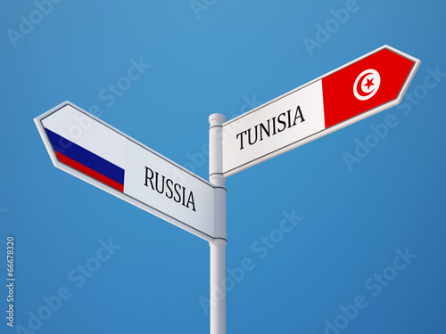 Tunisia Russia Sign Flags Concept