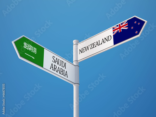 Saudi Arabia New Zealand Sign Flags Concept