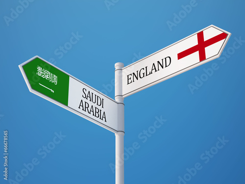 Saudi Arabia England Sign Flags Concept