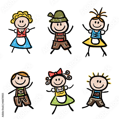 Set: Oktoberfestbesucher in Tracht – handgezeichnet