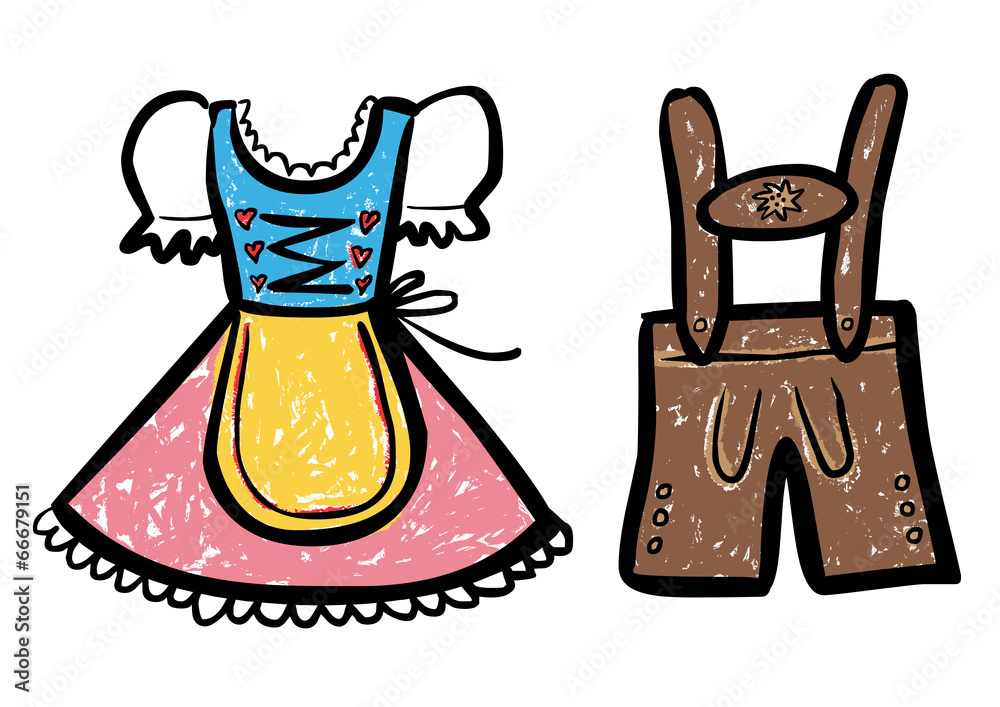 Farbige Zeichnung Dirndl / Lederhose Vektor / freigestellt Stock ベクター