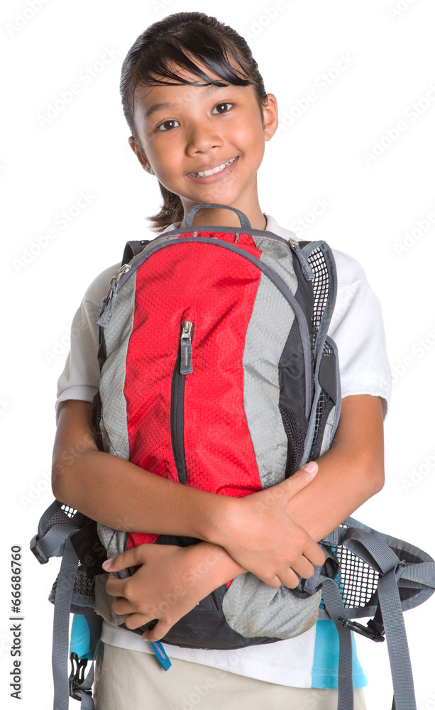 Young Asian school girl with backpack in school uniform Young Asian school girl with backpack in school uniform
