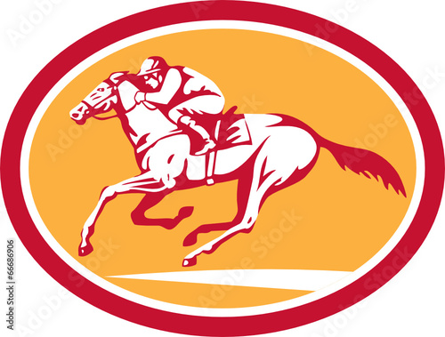 Jockey Riding Horse Racing Circle Retro
