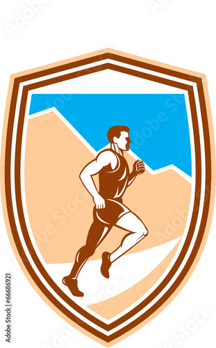 Marathon Runner Running Side View Retro