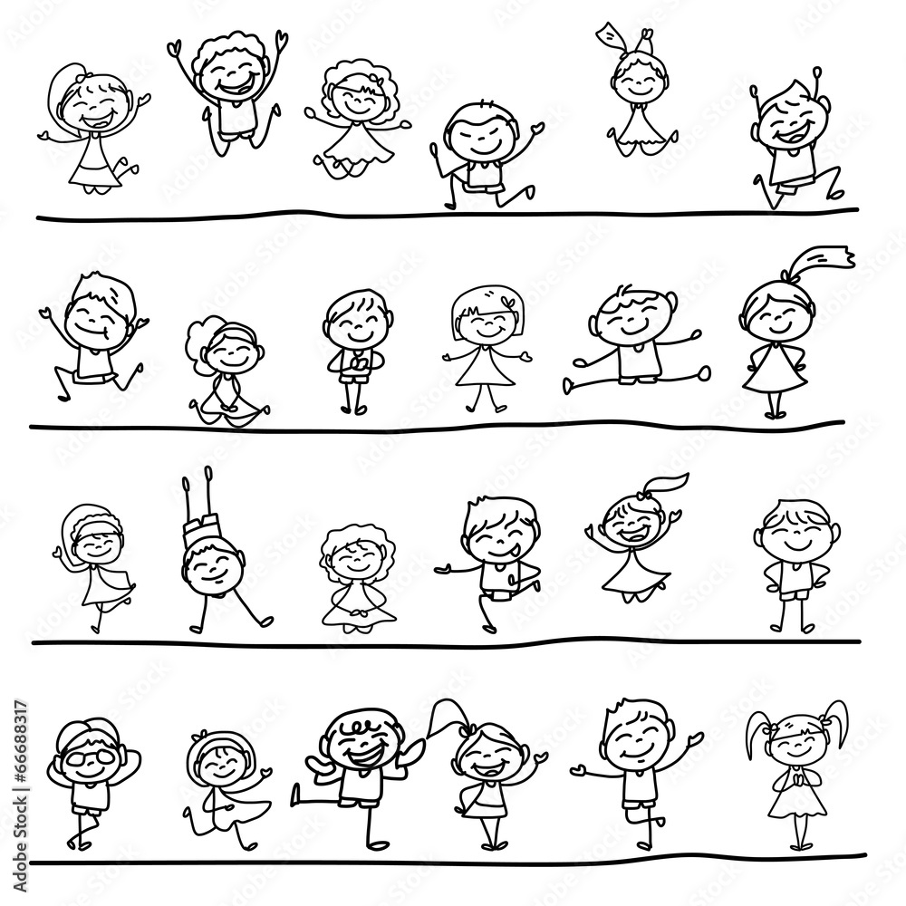 hand drawing cartoon character happiness, Stock vector