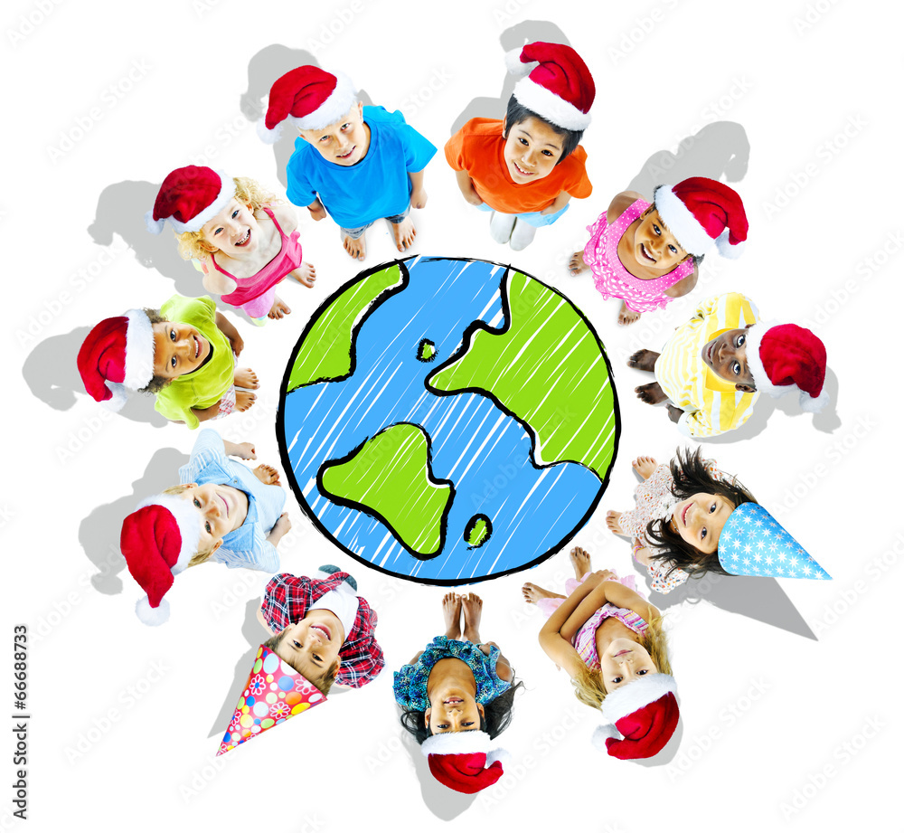 Fototapeta premium Group of Children with Merry Christmas Concept