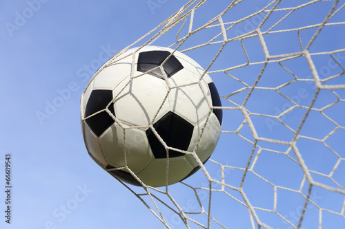 Soccer foot ball in goal net