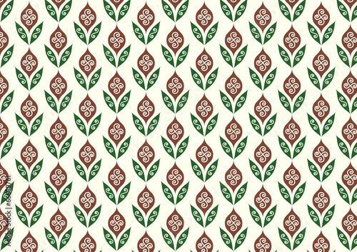 Green Retro Flower and Leaves Pattern in Classic Style