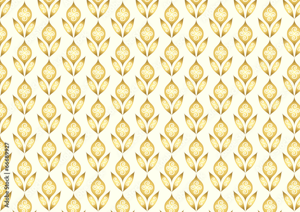 Gold Retro Flower and Leaves Pattern in Classic Style Gold Retro Flower and Leaves Pattern in Classic Style