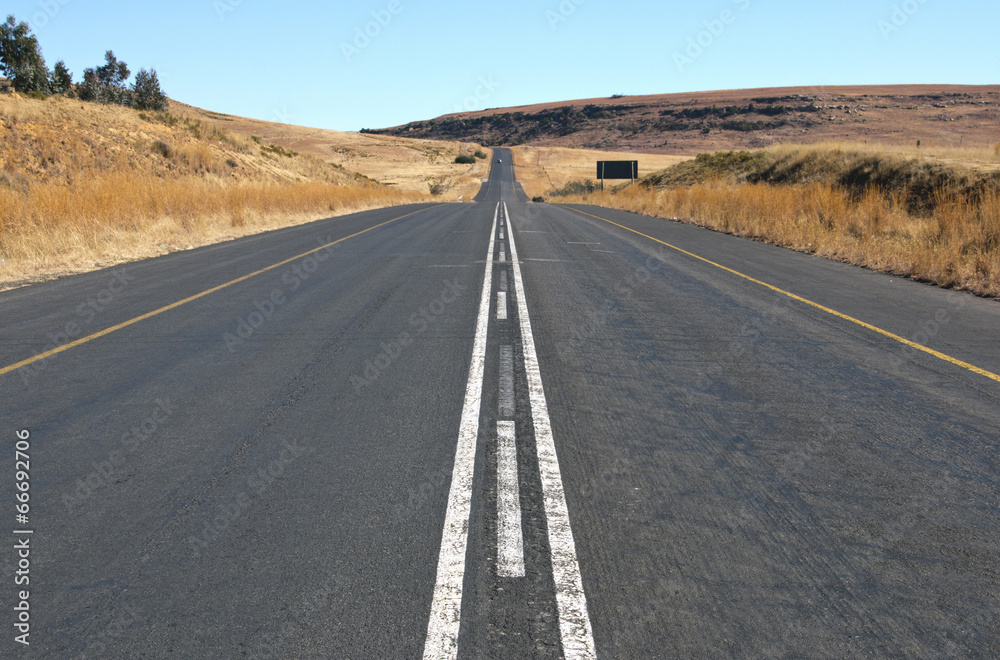 Straight Rural Asphalt Road in Orange Free State, South Africa