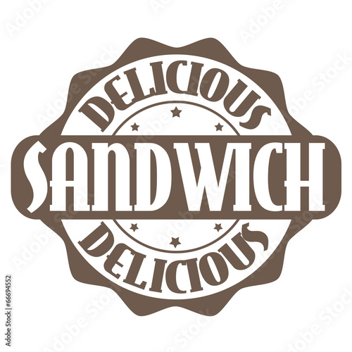 Delicious sandwich stamp or label