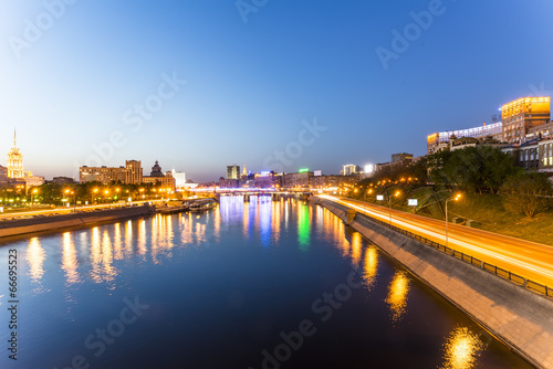 Night Moscow. River embankment and bridges
