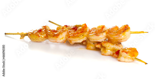 Shrimp shashlik isolated on white background