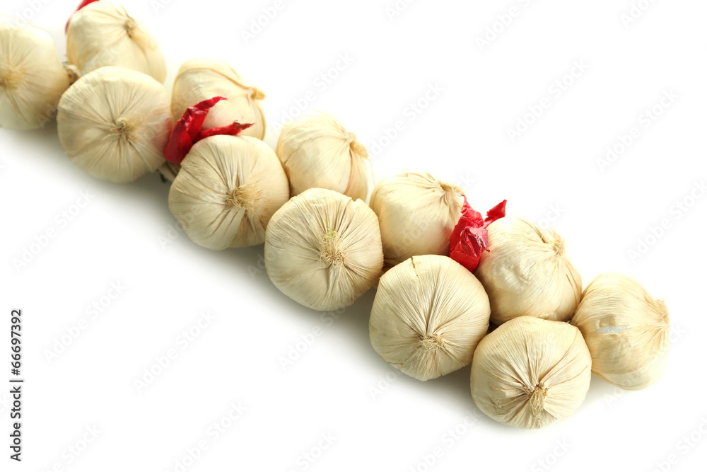 Fototapeta premium Vintage garlic and pepper decoration. isolated on white