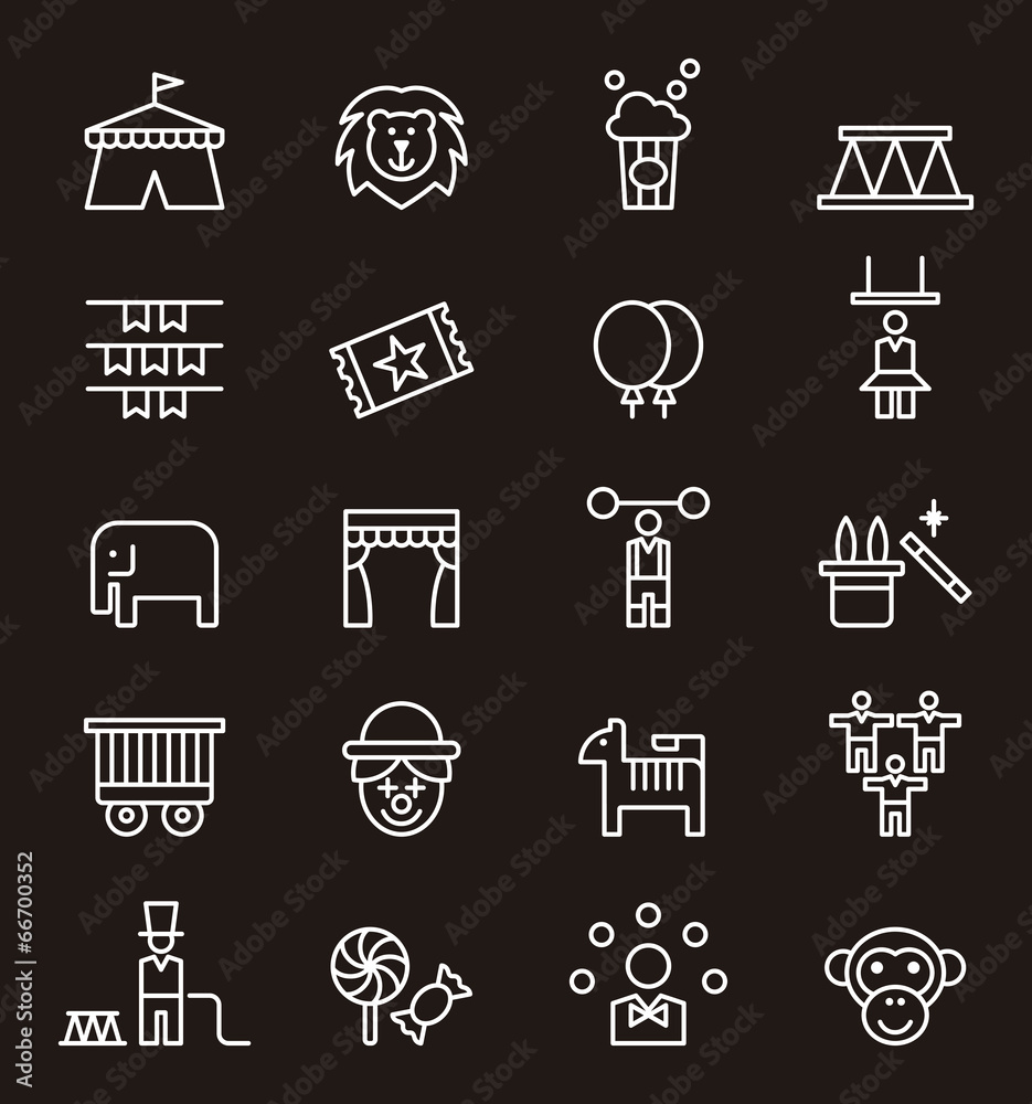 Outlined CIRCUS icons in a black background Outlined CIRCUS icons in a black background