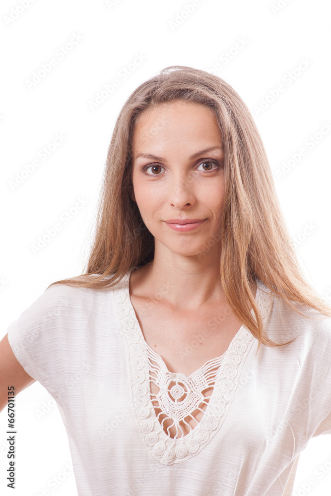 portrait of a young woman in white dress