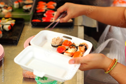 Japanese sushi - sushi egg  shrimp  crab stick  seaweed.