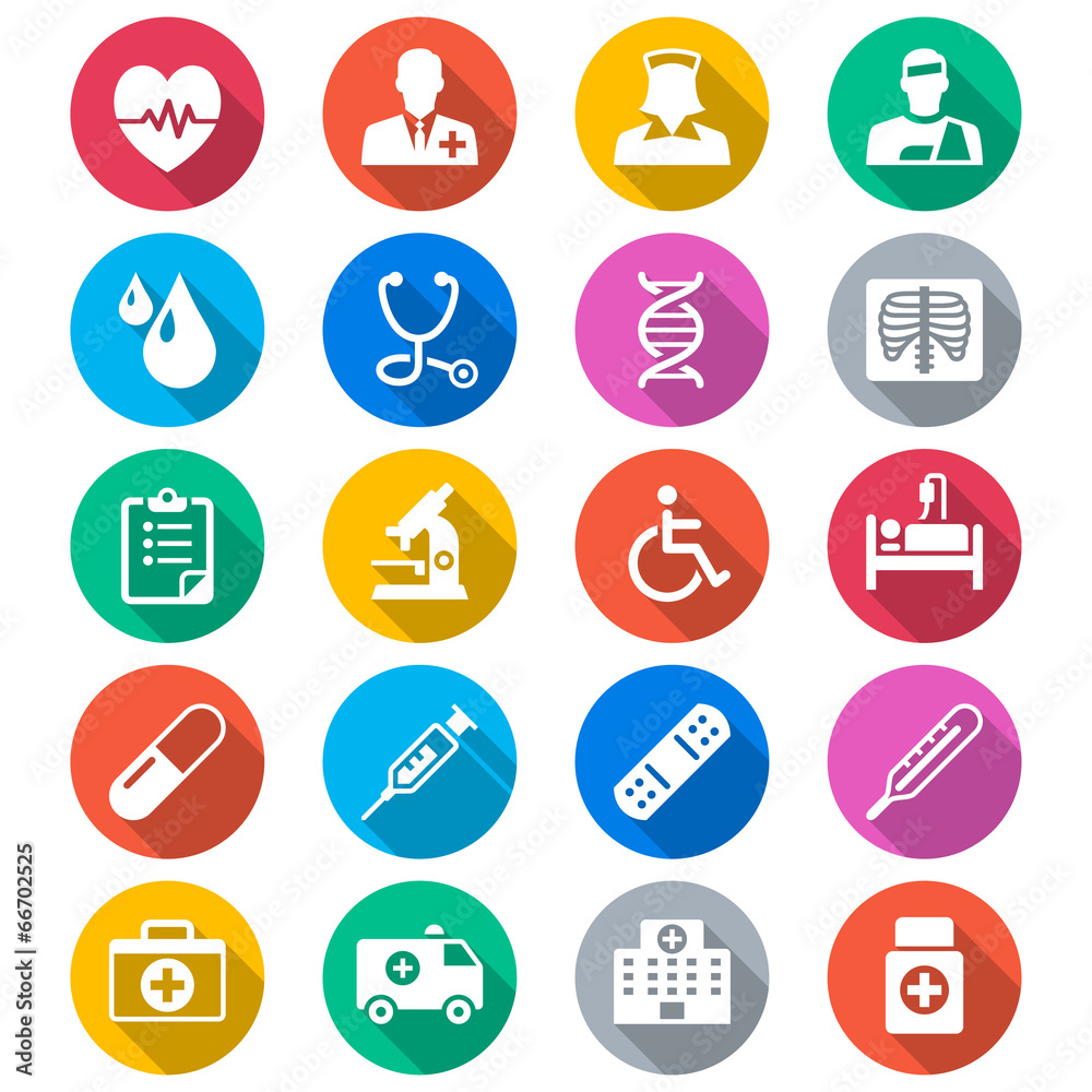 Health care flat color icons - obrazy, fototapety, plakaty 