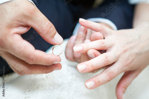 Man wearing wedding ring on bride finger