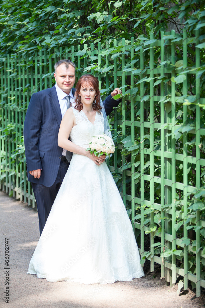 Full length portrait of just merried couple, vertical Full length portrait of just merried couple, vertical